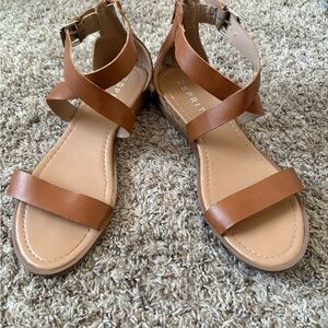 Esprit Brown Leather Crisscross Ankle Strap Sandals